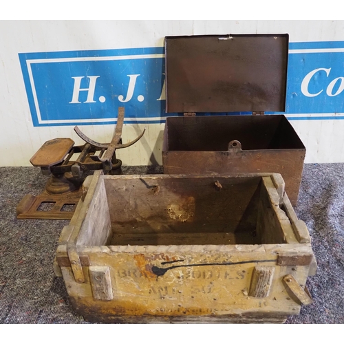 408 - Ammunition box, scales and metal box