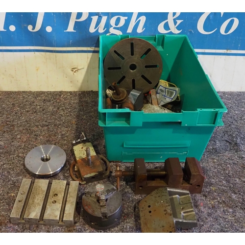 429 - 3 Jaw lathe chuck, face plates and other tooling