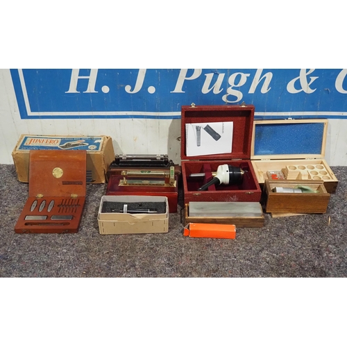 469 - Precision levels, punch bend and shear kit and centring microscope