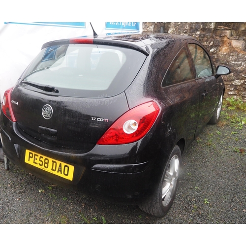 182 - Vauxhall Corsa 1.7CDTI car. 2008. 1686cc. Diesel.
M.O.T 15/10/2023. Reg. PE58 DAO. Runs and drives. ... 