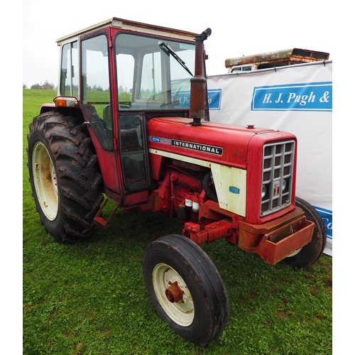 IH 674 tractor with cab, showing 4566 hours. Reg. PKG 265R. Good rear ...