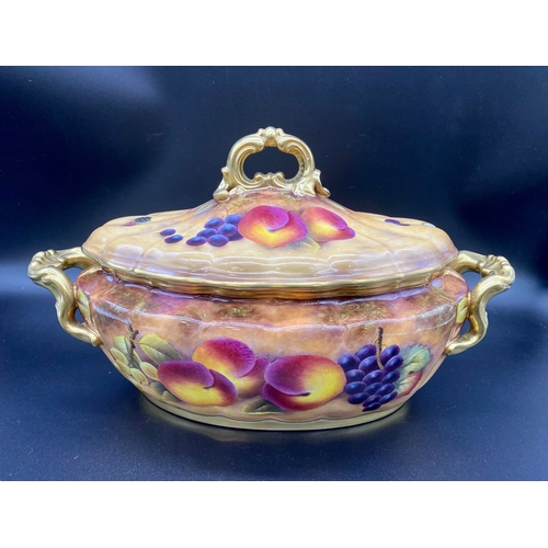 156 - Royal Worcester fruit painted tureen and cover signed S Smith