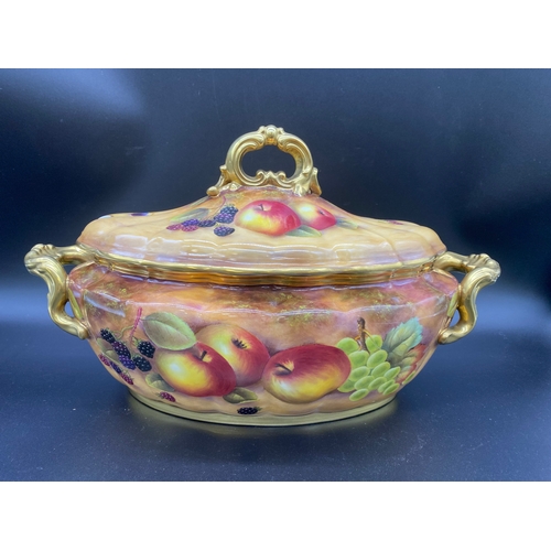 156 - Royal Worcester fruit painted tureen and cover signed S Smith