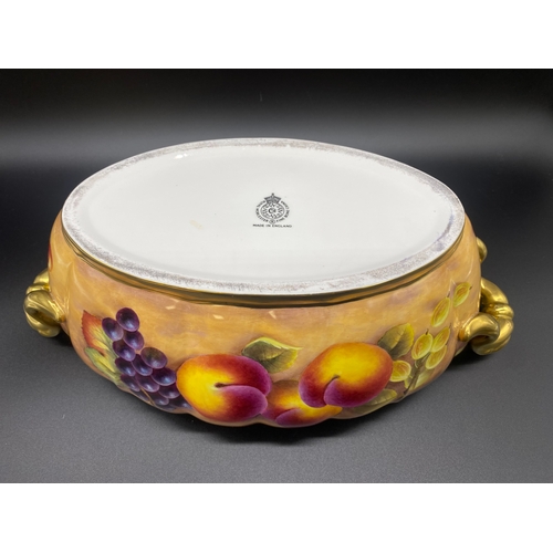 156 - Royal Worcester fruit painted tureen and cover signed S Smith