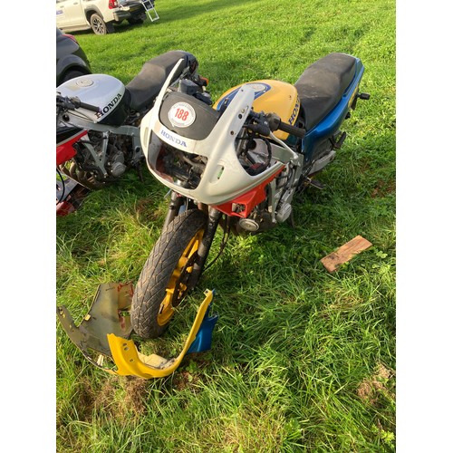 188 - Honda 600F motorcycle  Reg. D449 ATY. Running when stored. V5 in office.