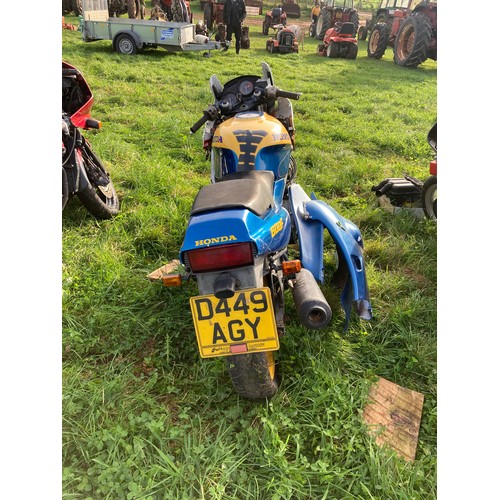 188 - Honda 600F motorcycle  Reg. D449 ATY. Running when stored. V5 in office.