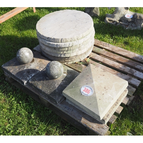 386 - Pillar tops - 4 + large stepping stones - 8