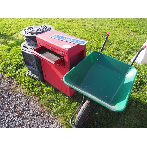 405 - Wheelbarrow, fire and tool chest