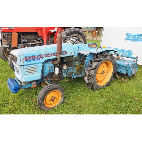 1724 - Hinomoto E16 compact tractor with Hinomoto rotavator. Runs and drives