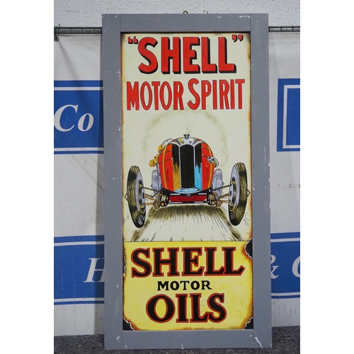 790 - Reproduction of an original enamel sign, hand painted onto board - Shell Motor Spirit 47