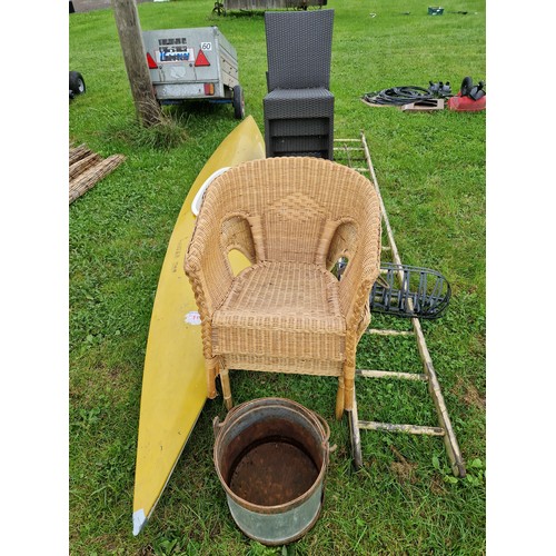 511 - Canoe, bucket, rattan chairs, ladder, tools, etc.