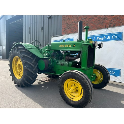 784 - John Deere AR petrol TVO tractor. 1948. Serial no. 26994. Electric start, runs well