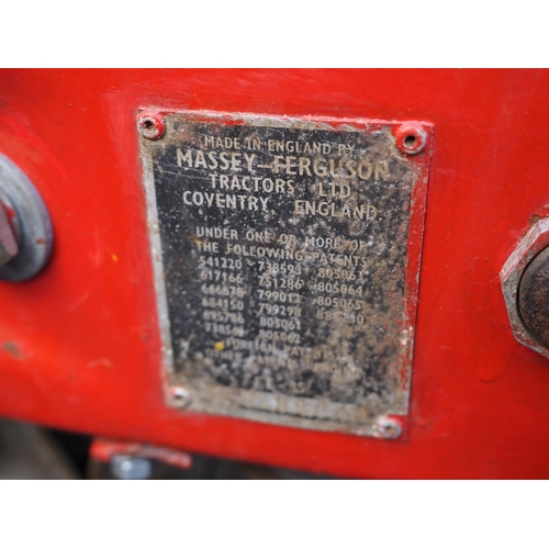 754 - Massey Ferguson 35 tractor. Sirocco roll frame, showing 4357 hours. Fitted with BMC engine. Serial n... 