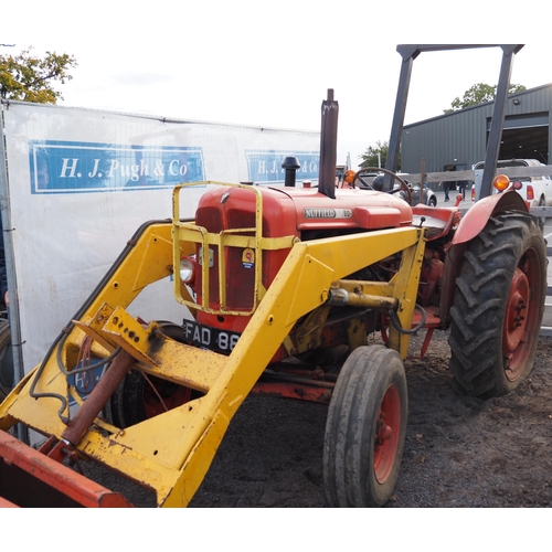 755 - Nuffield 10/60 tractor with loader and roll bar. 1965. Showing 7289 hours, c/w muck fork and bucket.... 