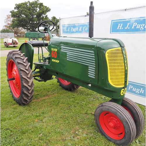 797 - Oliver 60 Row Crop tractor. 1945. Imported. Reg. CJY 53. V5, original operators manual and starting ... 