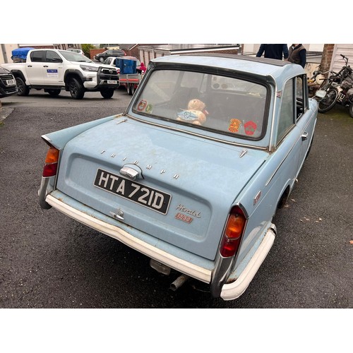 749 - Triumph Herald 12/50 Car. 1966. Petrol. 1147cc. Running and driving when stored around 5 years ago. ... 