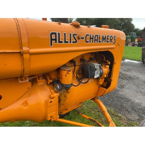 816 - Allis Chalmers B tractor. Bow axle, PTO and pulley. Starting handle in office