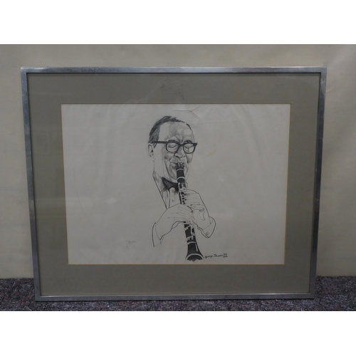 280 - Framed pencil drawing of Benny Goodman by George James from the Barry K Archive 15