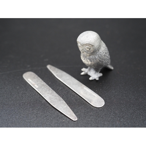 205 - Silver collar stiffeners and white metal owl