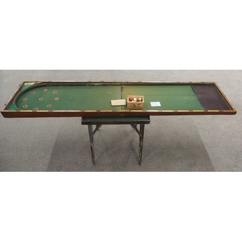 238 - Antique Bagatelle flip top games table with stand complete with balls. 84