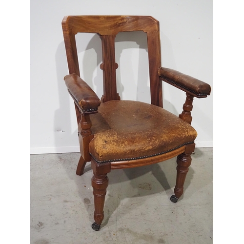 320 - 19th Century mahogany and leather desk chair stamped H. Ogden Manchester