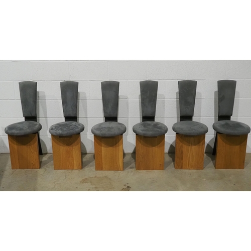 428 - Set of 6 bespoke dining chairs made from oak, steel and Alcantara