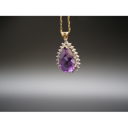 222 - Amethyst and Diamond cluster pendant with 9ct gold chain