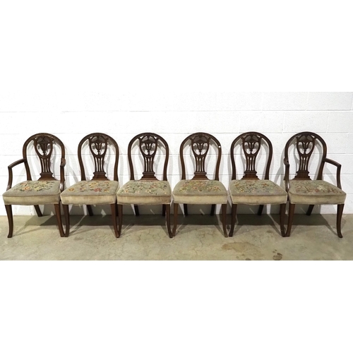 423 - Set of 6 Hepplewhite style dining chairs with tapestry seats to include 2 carvers