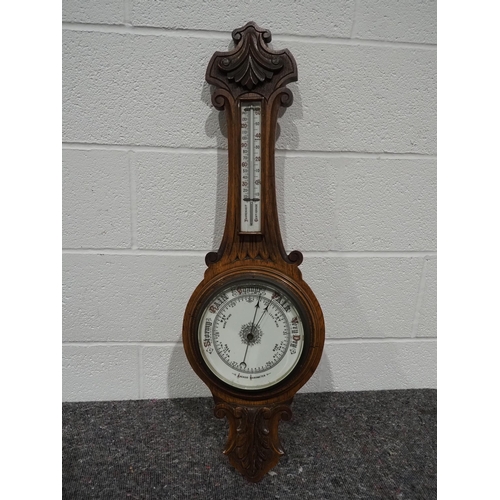 249 - Antique carved oak banjo barometer 35