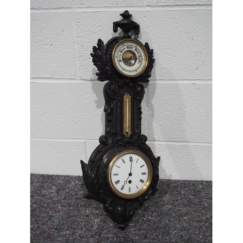 250 - Cast iron cased wall clock, barometer and thermometer 26