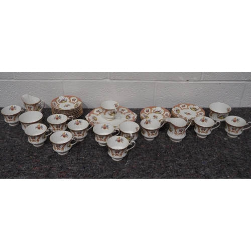 159 - Grosvenor Denbigh tea set including tea cups, saucers, serving plates, jugs, sugar bowls