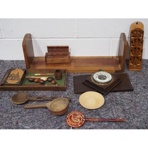 59 - Extensible book shelf, barometer and other treen items