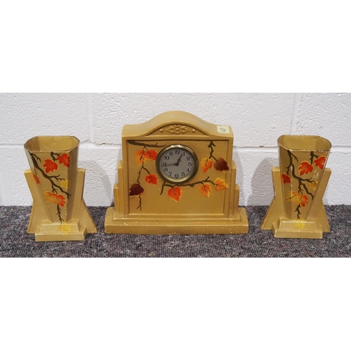 62 - Pair of Art Deco vases and mantel clock