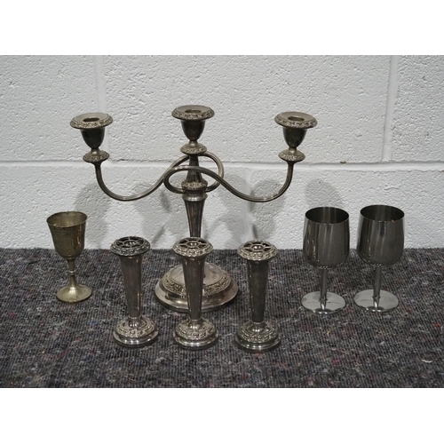 67 - Silver plated candlesticks and goblets
