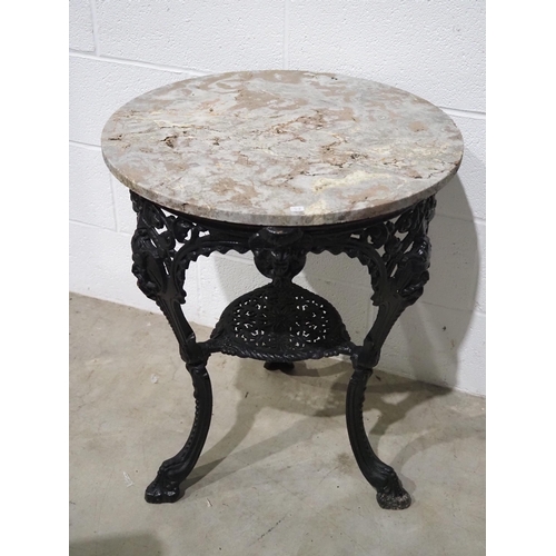 426 - Antique cast iron pub table with marble top 24