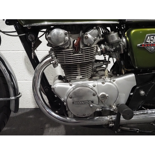 881 - Honda CB450 motorcycle. 1973. 450cc
Frame No. CB4506002047
Engine No. CB450E6002089
Runs. Recent ful... 