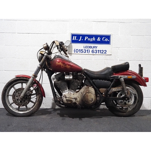 924 - Harley Davidson motorcycle project. 1987. 1340cc
Frame no. 1HD7EBL17HY833259
Engine no. DFLF506044
P... 