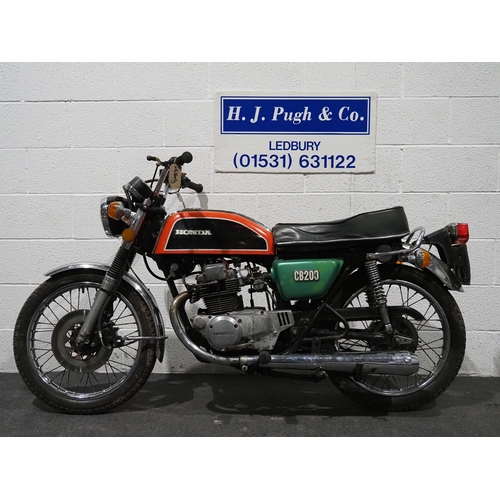 929 - Honda CB200 motorcycle project. 1977. 198cc.
Frame no. CB200 - 1055030
Engine no. Doesn't match the ... 