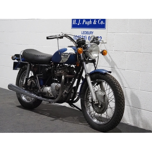 963 - Triumph Tiger 650V motorcycle. 1972. 659cc. 
Frame No. TR6RVCG51434
Engine No. TR6RVCG51434
Last rid... 