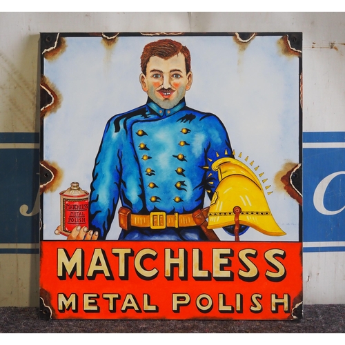 486 - Reproduction of an original enamel sign, hand painted onto board - Matchless Metal Polish 24
