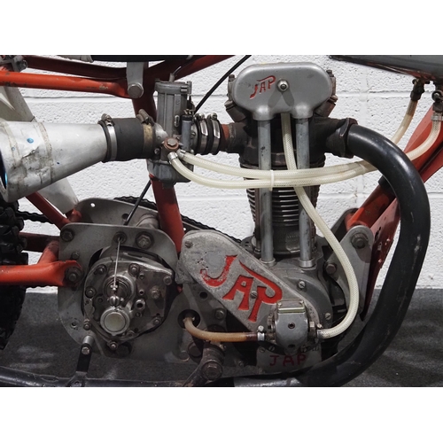 988 - Hagon JAP grasstrack motorcycle. 1960s. 500cc
Engine no. JOS/D/77293/4
Engine turns over. Has been d... 