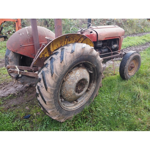 144 - Massey Ferguson 35 tractor. 3 Cylinder, runs, c/w roll frame. No docs