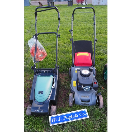141 - Mountfield RS100 petrol mower and Hayter Envoy electric rotary mower
