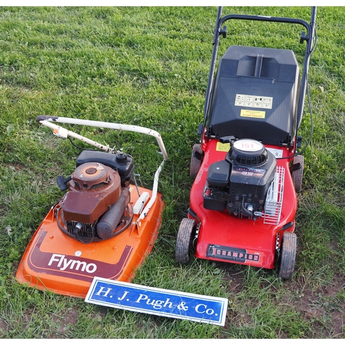 151 - Flymo L petrol hover mower and Champion petrol rotary mower c/w grass bag