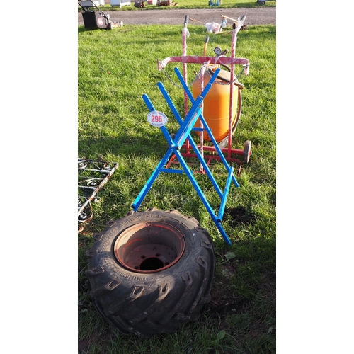 295 - Oregon chainsaw horse and bottle trolley, both unused. Sand blaster A/F, wheel and tyre