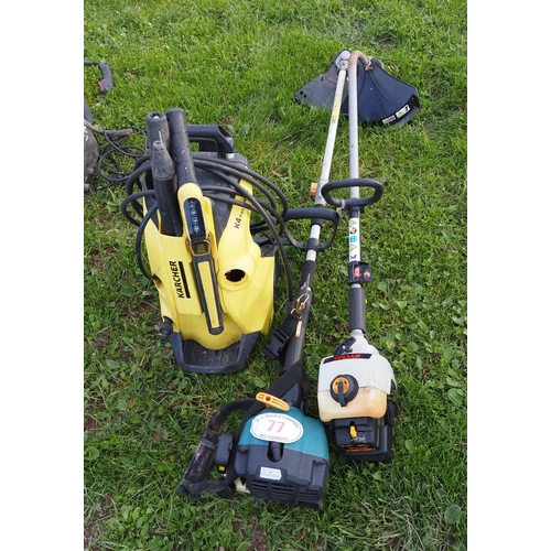 77 - Pressure washer and 2 strimmers