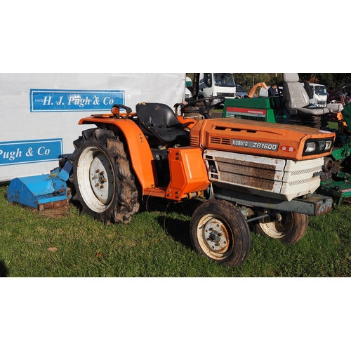 1549 - Kubota ZB1600 compact tractor with flail mower attached. 5403 hours showing. Non runner