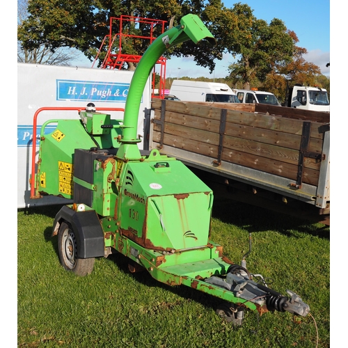 1551 - Green Mech 130 arborist towed chipper. Key in office