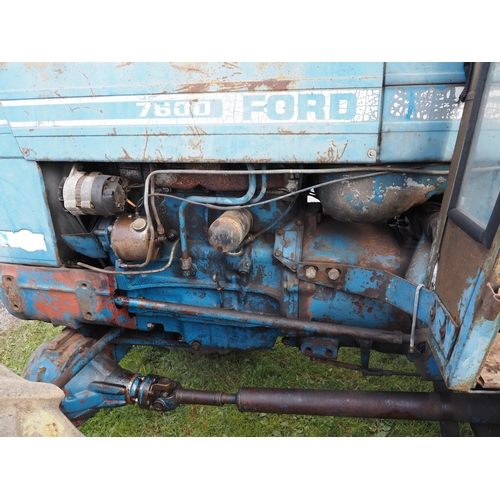 1436 - Ford 7600 4wd tractor. Starts and runs well. Dual power, load monitor, 5105 hours showing. C/w rear ... 