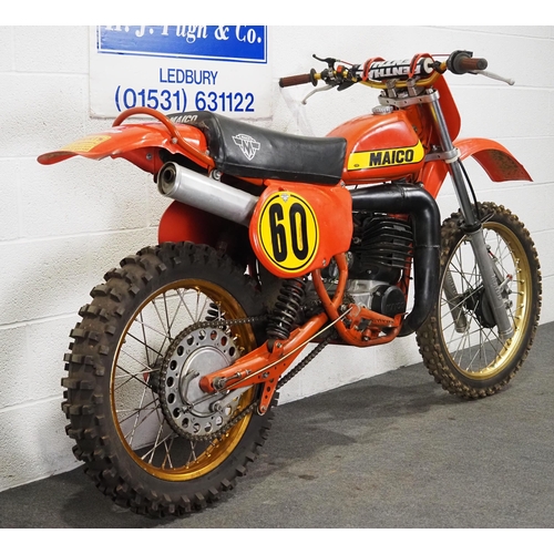 850 - Maico 440cc twin shock motocross bike. 
Engine turns over with compression, last ridden in 2022. Wil... 